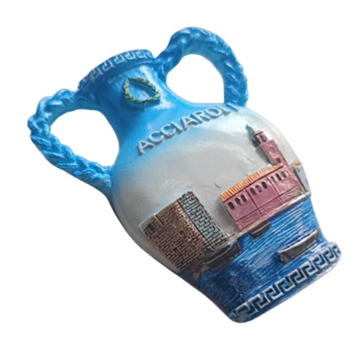 acciaroli italy fridge magnet – ceramic amphora coastal scene souvenir & mediterranean decor