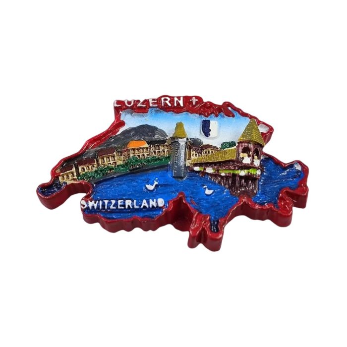 lucerne map shaped switzerland fridge magnet – chapel bridge scene travel gift for magnet collectors