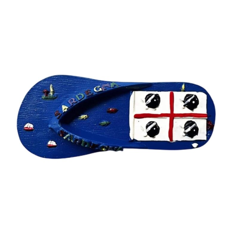 sardinia italy fridge magnet – blue flip flop style with regional emblem for beach travel memories