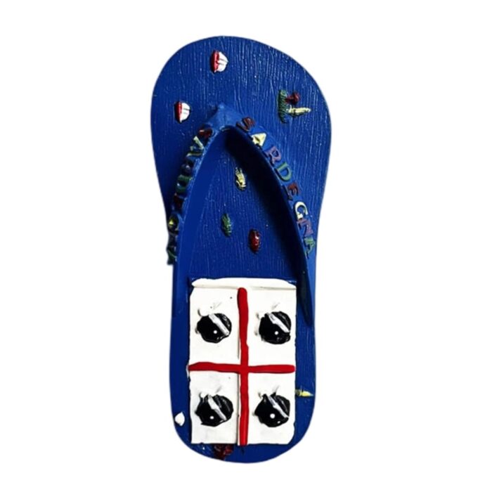 sardinia italy fridge magnet – blue flip flop style with regional emblem for beach travel memories