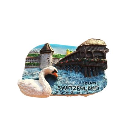 lucerne chapel bridge & swan fridge magnet – switzerland scenic water view travel gift & whiteboard decor
