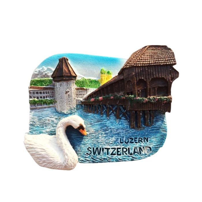 lucerne chapel bridge & swan fridge magnet – switzerland scenic water view travel gift & whiteboard decor