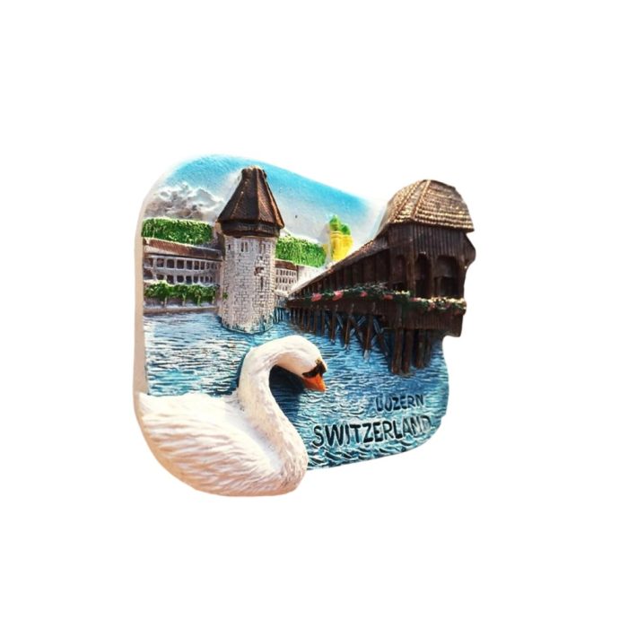 lucerne chapel bridge & swan fridge magnet – switzerland scenic water view travel gift & whiteboard decor