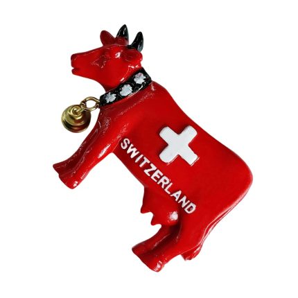 red swiss cow fridge magnet – switzerland iconic bell cow travel souvenir for rustic fridge or locker display