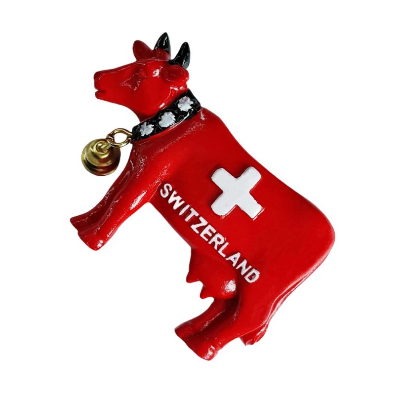 red swiss cow fridge magnet – switzerland iconic bell cow travel souvenir for rustic fridge or locker display