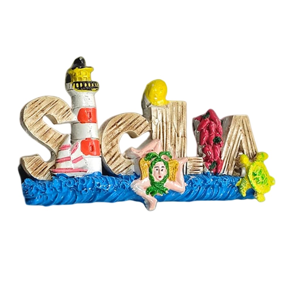 sicilia italy fridge magnet lighthouse & sea creatures island design for beach vibes & ocean lovers