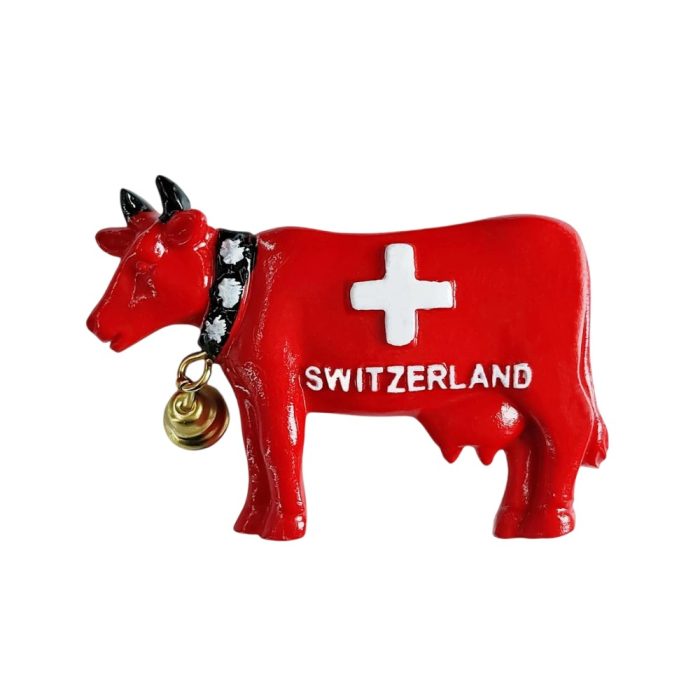 red swiss cow fridge magnet – switzerland iconic bell cow travel souvenir for rustic fridge or locker display