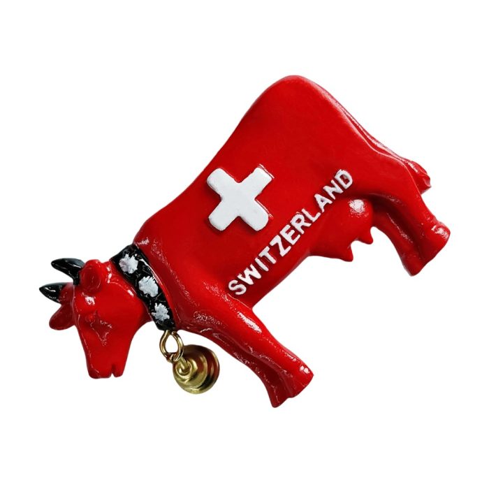 red swiss cow fridge magnet – switzerland iconic bell cow travel souvenir for rustic fridge or locker display