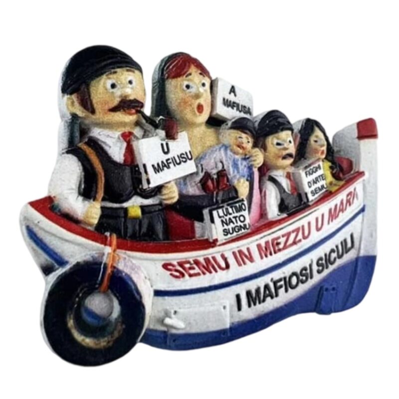 sicily mafia family italy fridge magnet – funny sicilian boat cartoon gift & magnetic travel keepsake