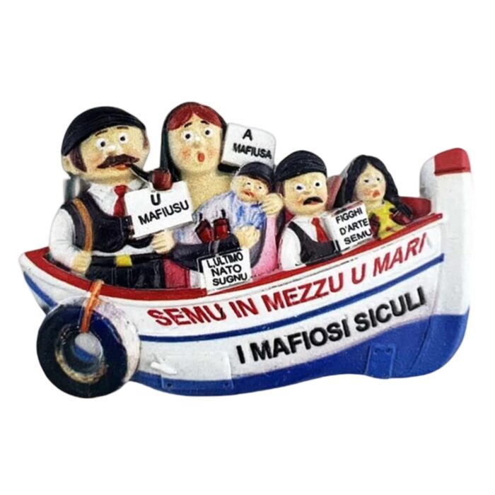 sicily mafia family italy fridge magnet – funny sicilian boat cartoon gift & magnetic travel keepsake