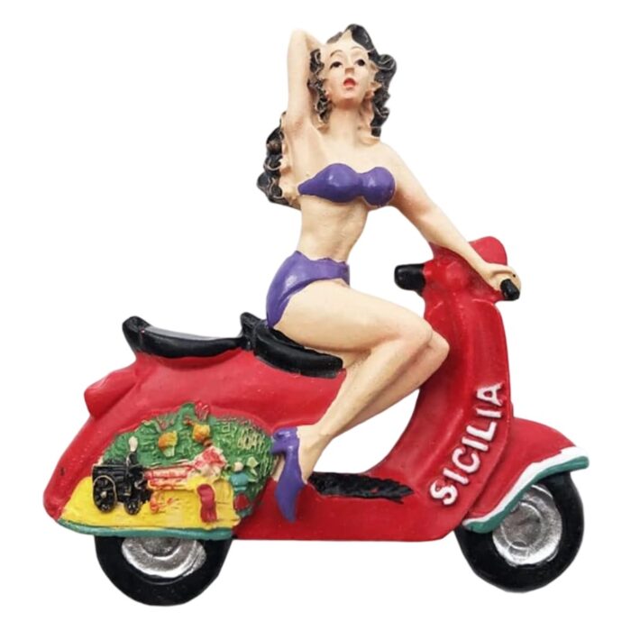 sicily scooter girl italy fridge magnet – vintage pin up style travel souvenir & decorative magnet art