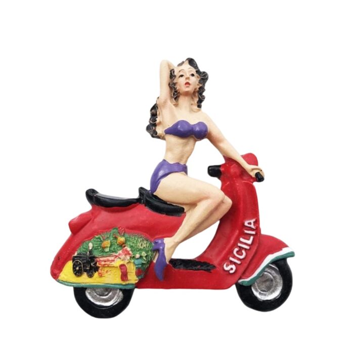 sicily scooter girl italy fridge magnet – vintage pin up style travel souvenir & decorative magnet art