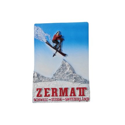 zermatt switzerland skiing fridge magnet – extreme sports travel souvenir with matterhorn mountain scene