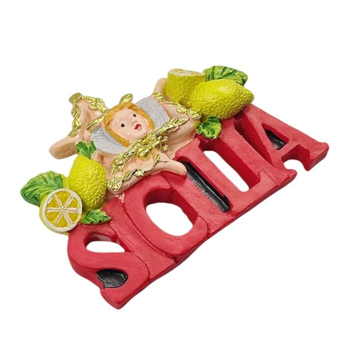 sicilia italy fridge magnet red lettering with trinacria & lemons authentic sicilian travel gift