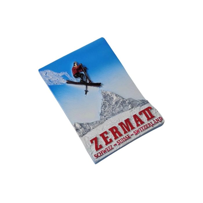 zermatt switzerland skiing fridge magnet – extreme sports travel souvenir with matterhorn mountain scene