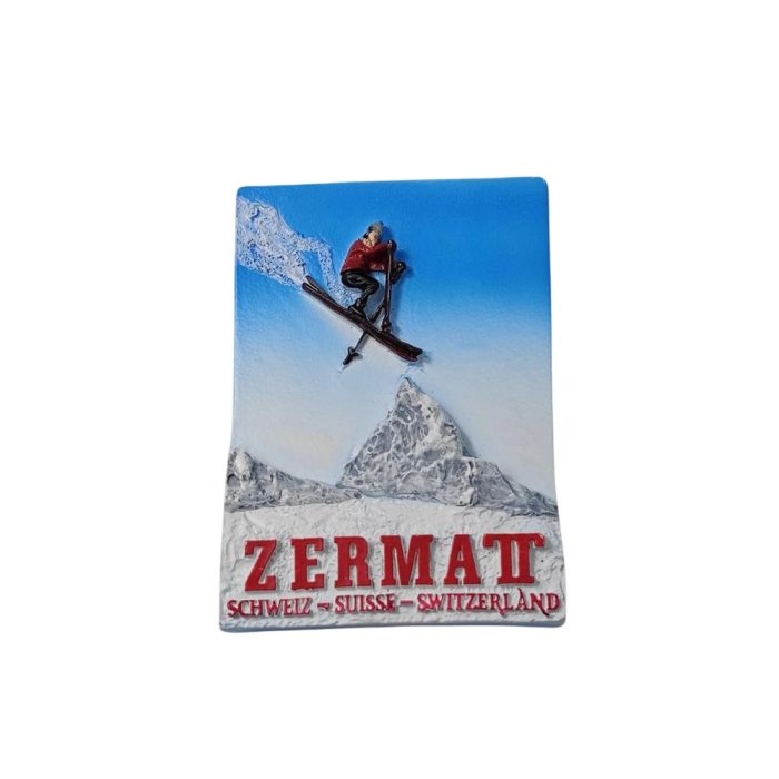 zermatt switzerland skiing fridge magnet – extreme sports travel souvenir with matterhorn mountain scene