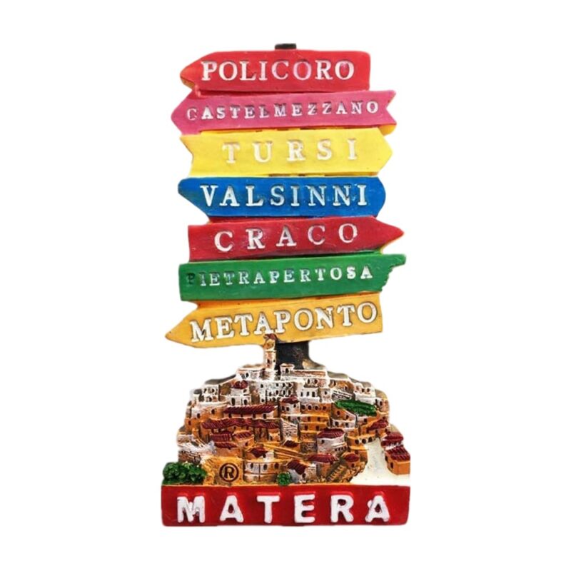 matera italy fridge magnet – colorful direction sign with historic village map – southern italy travel gift & whiteboard landmark decor