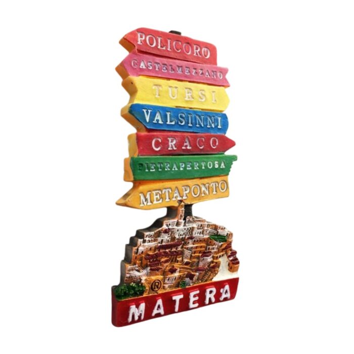 matera italy fridge magnet – colorful direction sign with historic village map – southern italy travel gift & whiteboard landmark decor