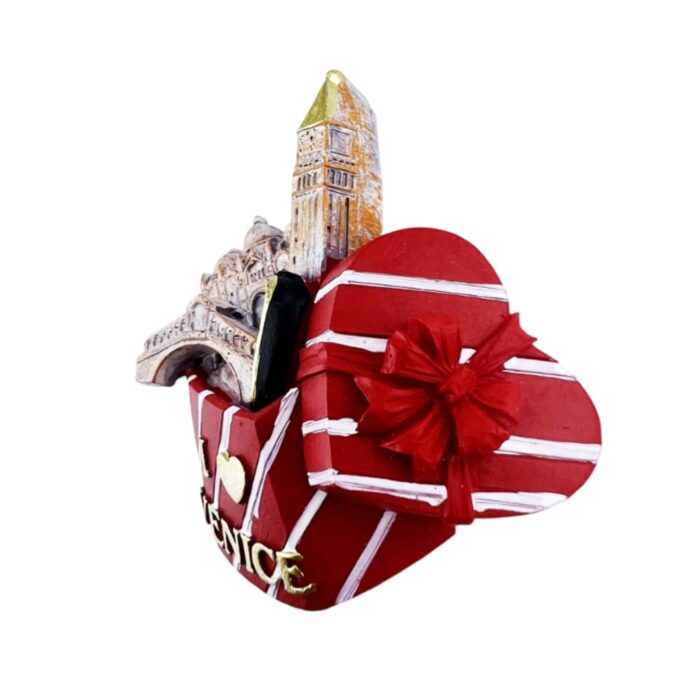 venice italy fridge magnet – heart shaped gift box with gondola & rialto bridge – romantic souvenir & couple’s whiteboard decor