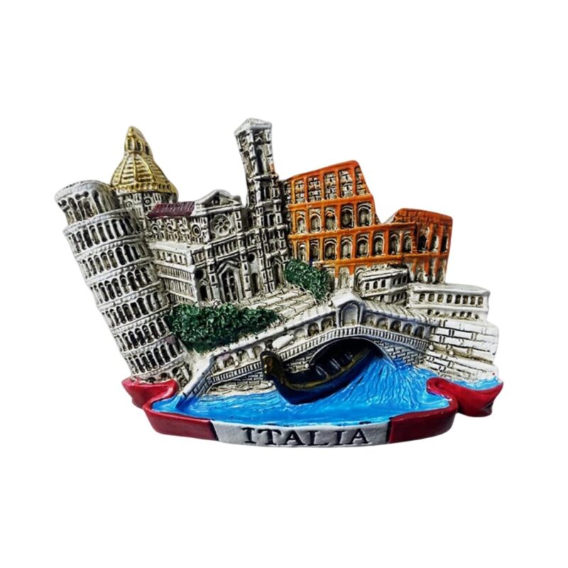 italy fridge magnet – landmark mix of pisa, florence, rome & venice with gondola – grand tour scene & collector’s souvenir gift