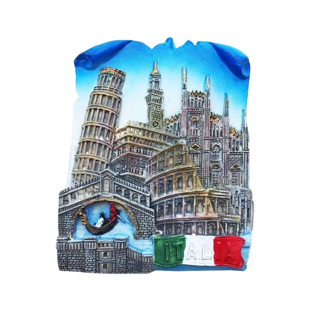 italy cityscape fridge magnet – venice, pisa, rome, milan in one scene – italian landmark fusion gift & collector’s whiteboard display