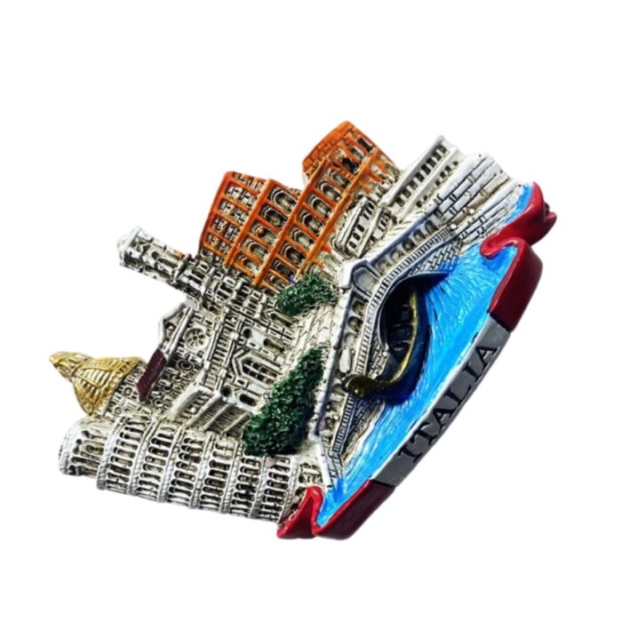 italy fridge magnet – landmark mix of pisa, florence, rome & venice with gondola – grand tour scene & collector’s souvenir gift