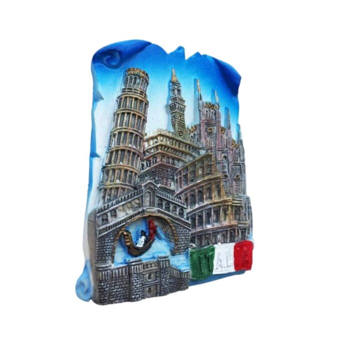 italy cityscape fridge magnet – venice, pisa, rome, milan in one scene – italian landmark fusion gift & collector’s whiteboard display