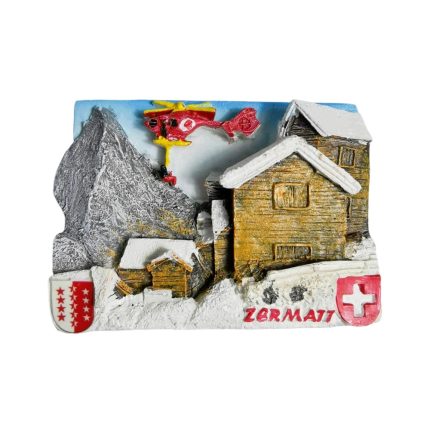 zermatt mountain rescue helicopter fridge magnet – snowy swiss alps travel souvenir & adventure decor