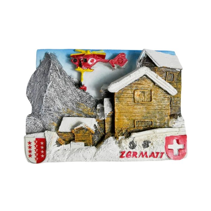 zermatt mountain rescue helicopter fridge magnet – snowy swiss alps travel souvenir & adventure decor