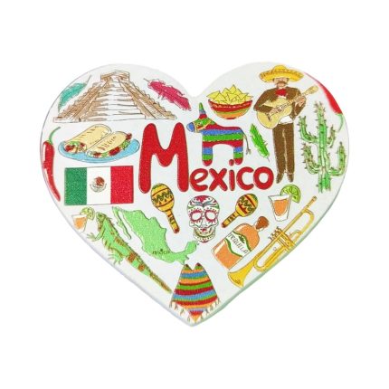 heart shaped mexico fridge magnets colorful mexican souvenir with tequila, sombrero & pyramid decor