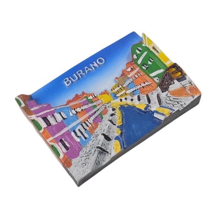 burano italy fridge magnet colorful canal houses scene, venice lagoon souvenir for art lovers
