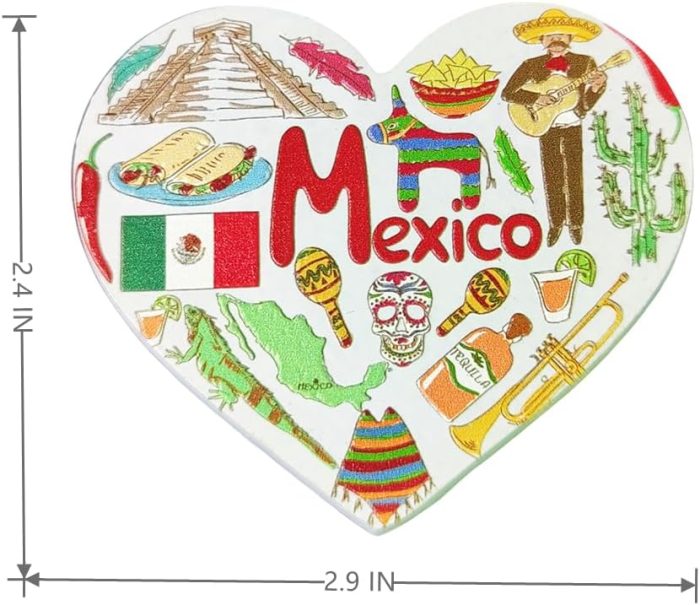 heart shaped mexico fridge magnets colorful mexican souvenir with tequila, sombrero & pyramid decor