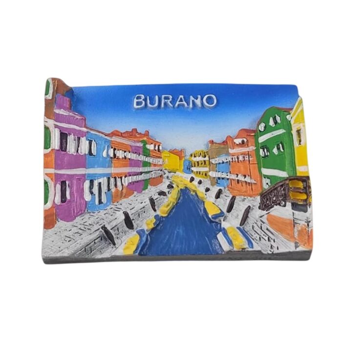 burano italy fridge magnet colorful canal houses scene, venice lagoon souvenir for art lovers