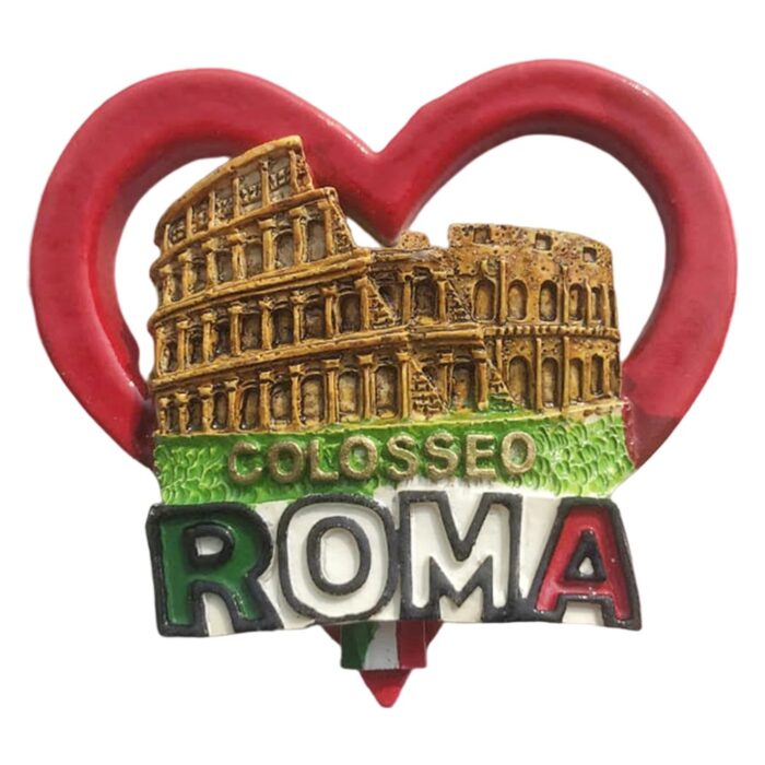 rome colosseum italy fridge magnet – heart shaped roma souvenir for tourist gift & kitchen decoration