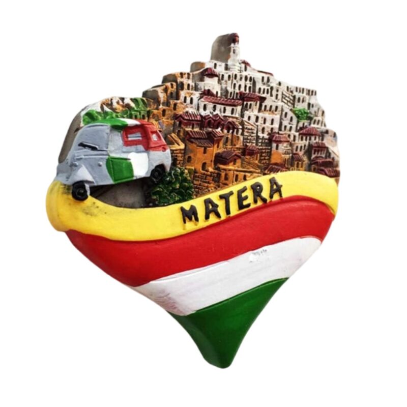 matera italy fridge magnet – stone town scene with italian flag scooter – southern hilltop city travel keepsake & kitchen memo decor