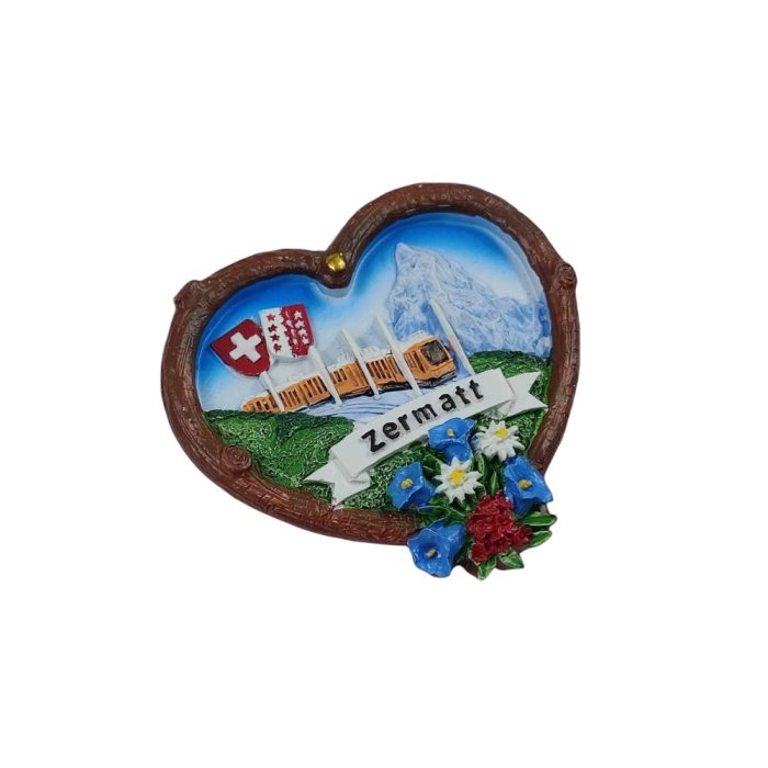 zermatt switzerland fridge magnet – heart shaped mountain train travel souvenir gift & rustic whiteboard decoration
