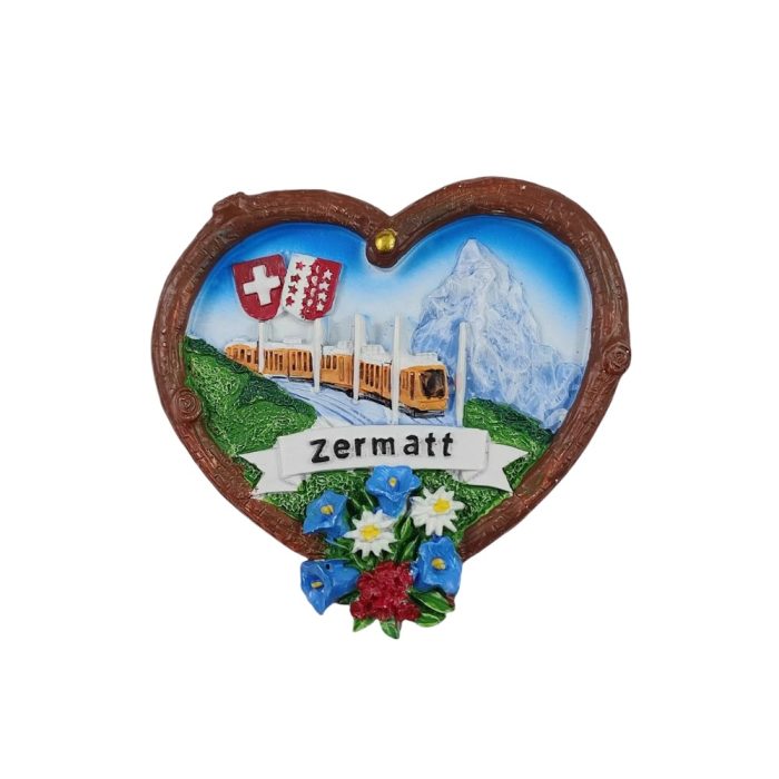 zermatt switzerland fridge magnet – heart shaped mountain train travel souvenir gift & rustic whiteboard decoration