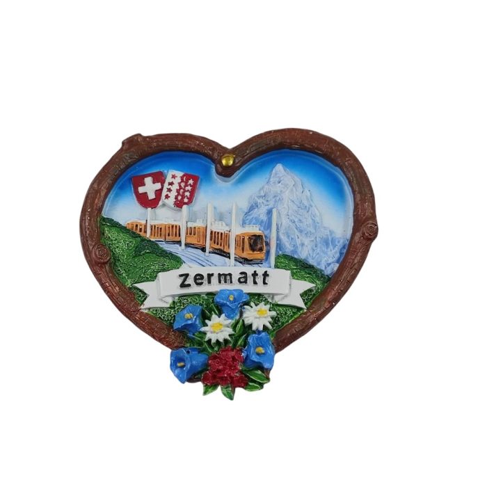 zermatt switzerland fridge magnet – heart shaped mountain train travel souvenir gift & rustic whiteboard decoration