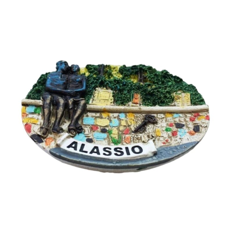 alassio italy fridge magnet – romantic bench with love padlocks – coastal town couple souvenir & love memory whiteboard magnet