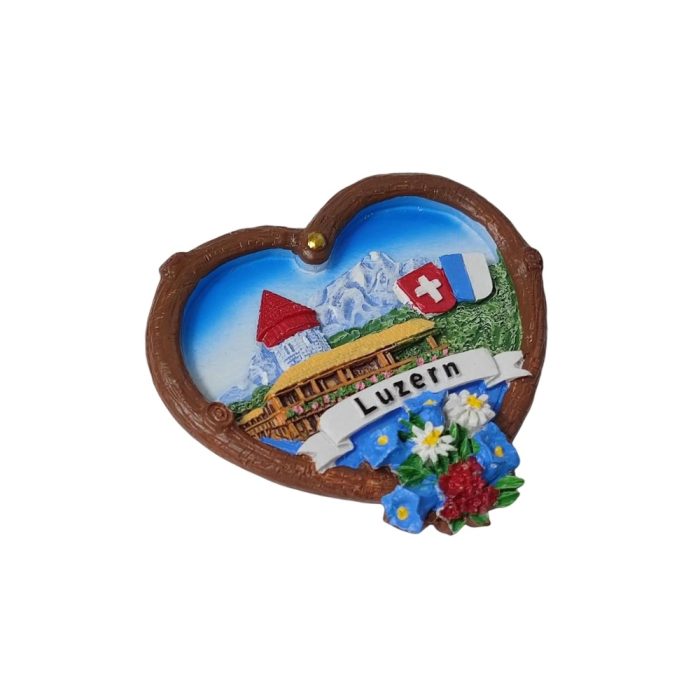 luzern switzerland fridge magnet – heart shaped mountain view & train travel gift for fridge or office board
