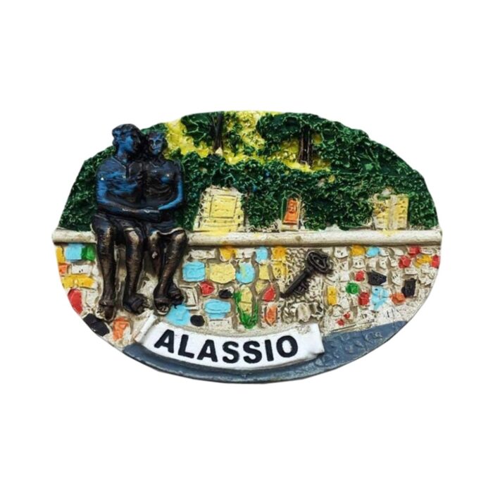alassio italy fridge magnet – romantic bench with love padlocks – coastal town couple souvenir & love memory whiteboard magnet