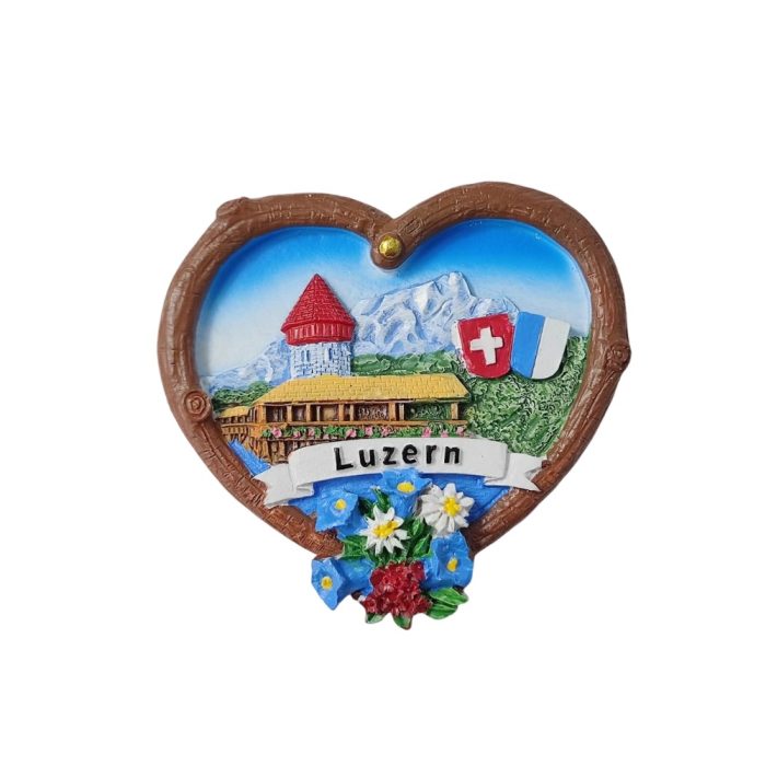 luzern switzerland fridge magnet – heart shaped mountain view & train travel gift for fridge or office board