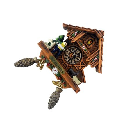 wooden chalet clock fridge magnet – switzerland traditional cabin scene for rustic home or fridge decoration