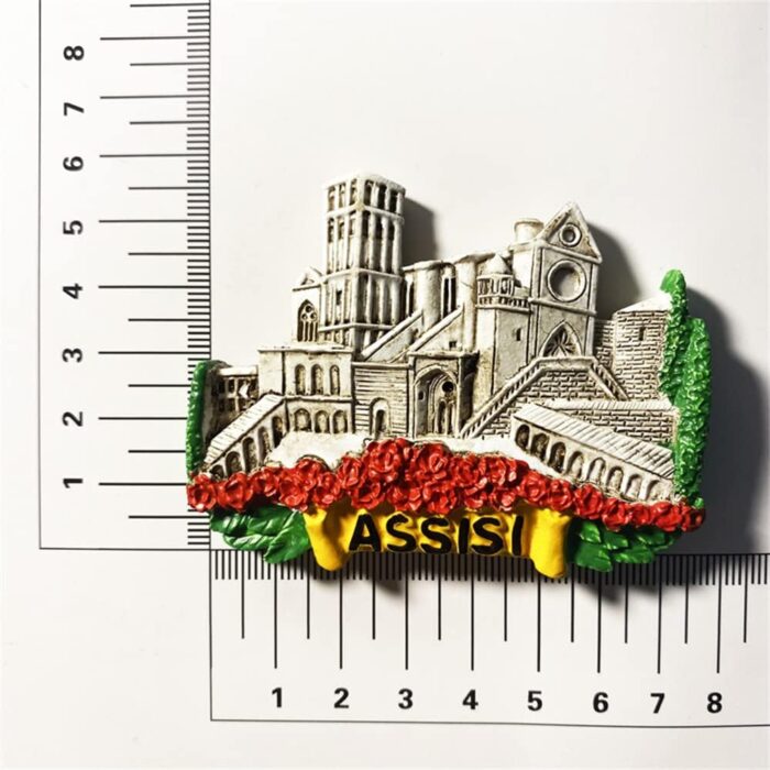assisi italy fridge magnet – basilica of saint francis landmark travel souvenir with floral border
