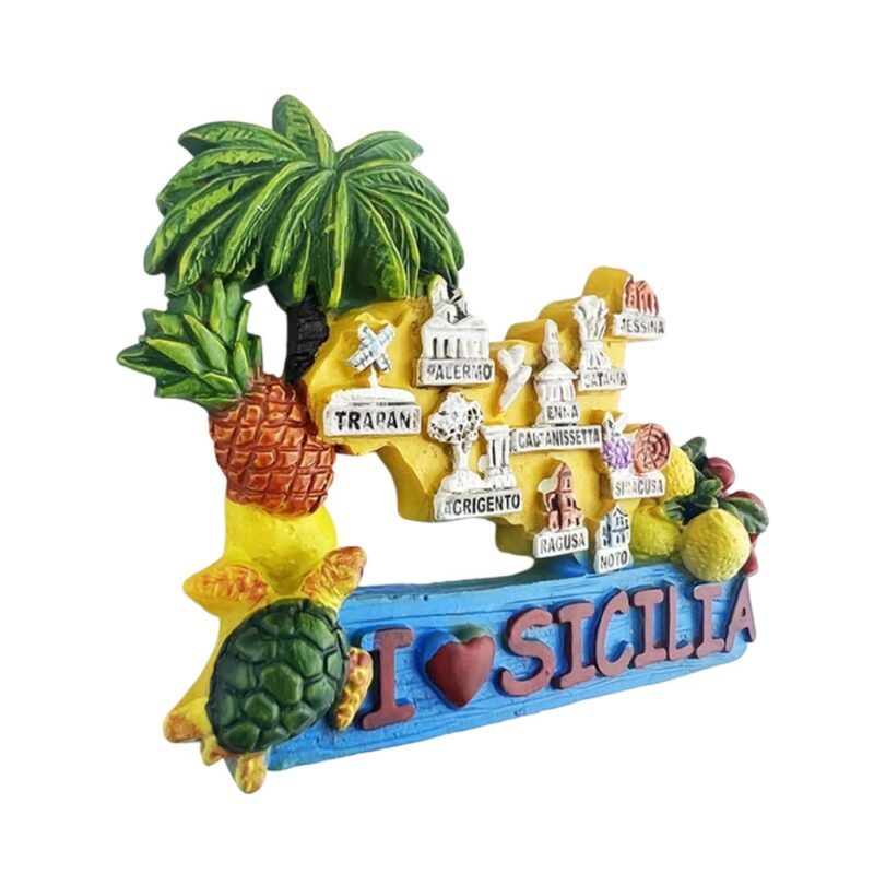 sicilia map italy fridge magnet island landmarks travel gift & colorful whiteboard ornament