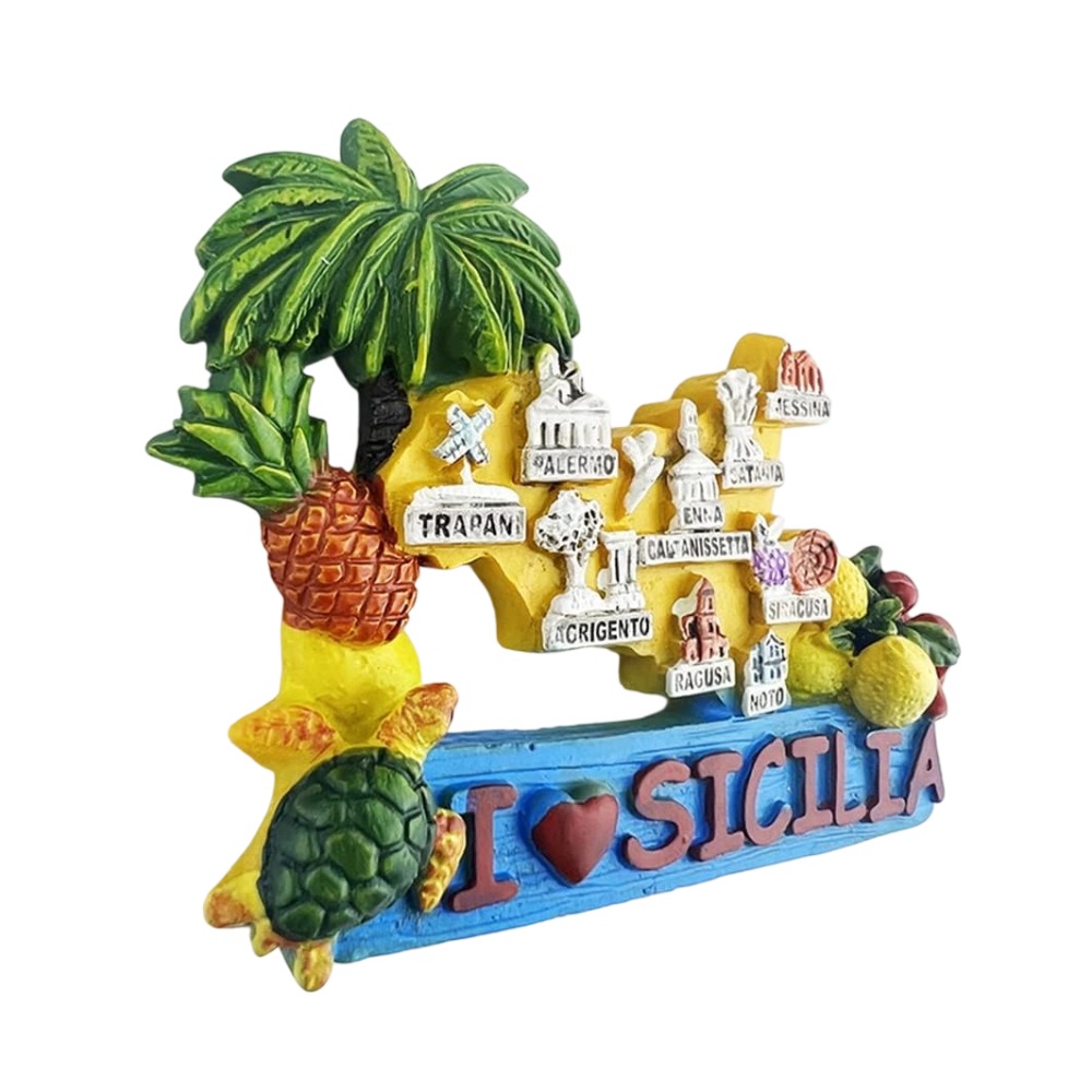 sicilia map italy fridge magnet island landmarks travel gift & colorful whiteboard ornament