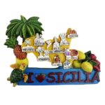 sicilia map italy fridge magnet island landmarks travel gift & colorful whiteboard ornament