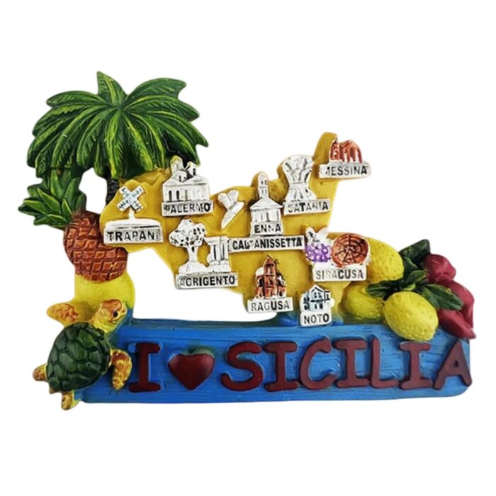 sicilia map italy fridge magnet island landmarks travel gift & colorful whiteboard ornament
