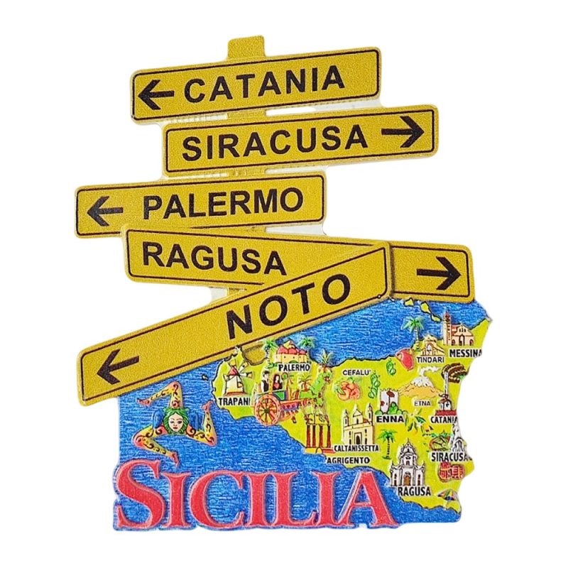sicily road sign italy fridge magnet – directional arrows with city map souvenir for italy travel gift & fun decor
