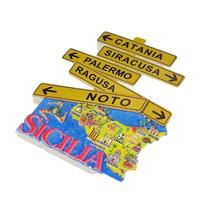 sicily road sign italy fridge magnet – directional arrows with city map souvenir for italy travel gift & fun decor
